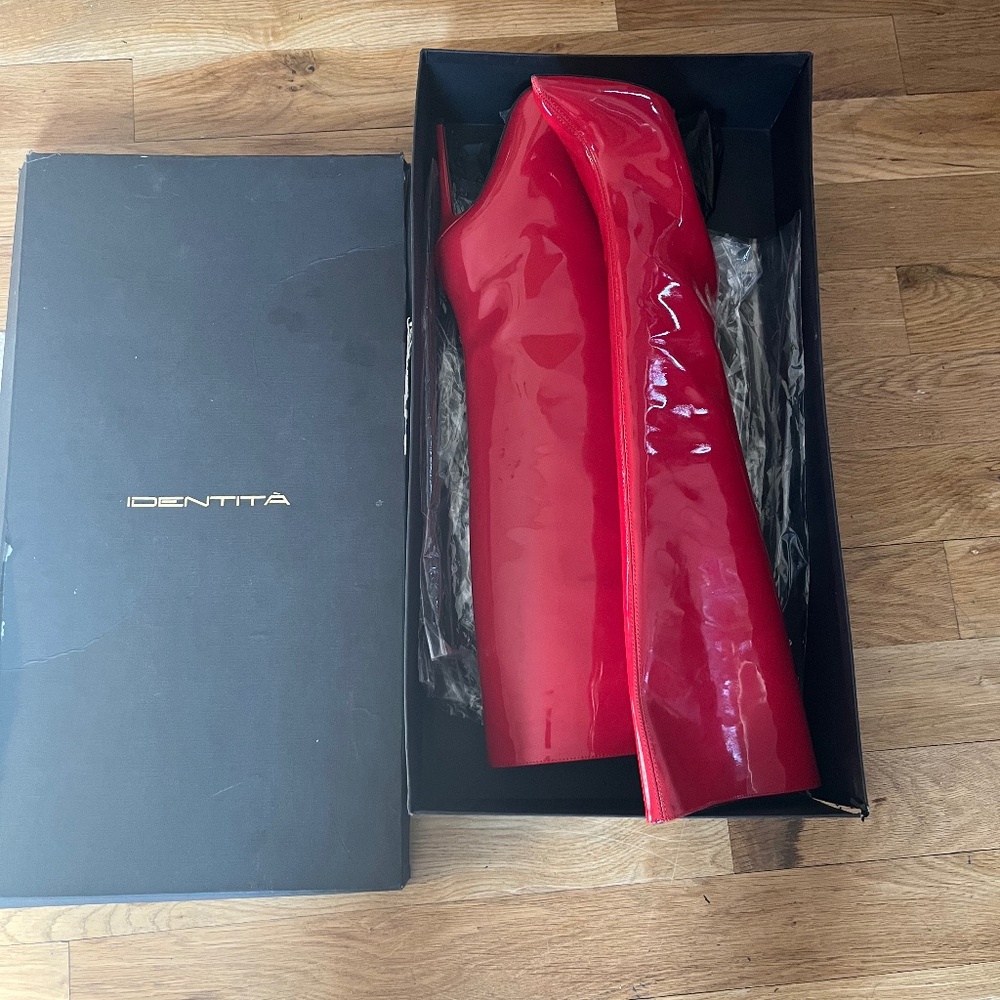 patent leather over the knee boots